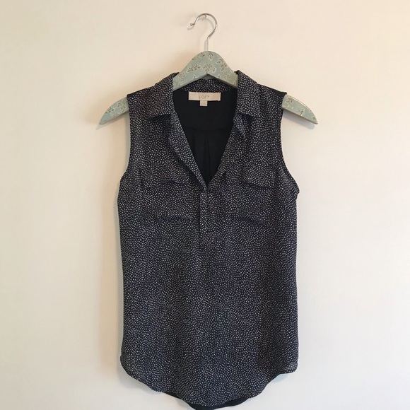 LOFT Black Dot Collared Flowy Tank - Picture 1 of 5